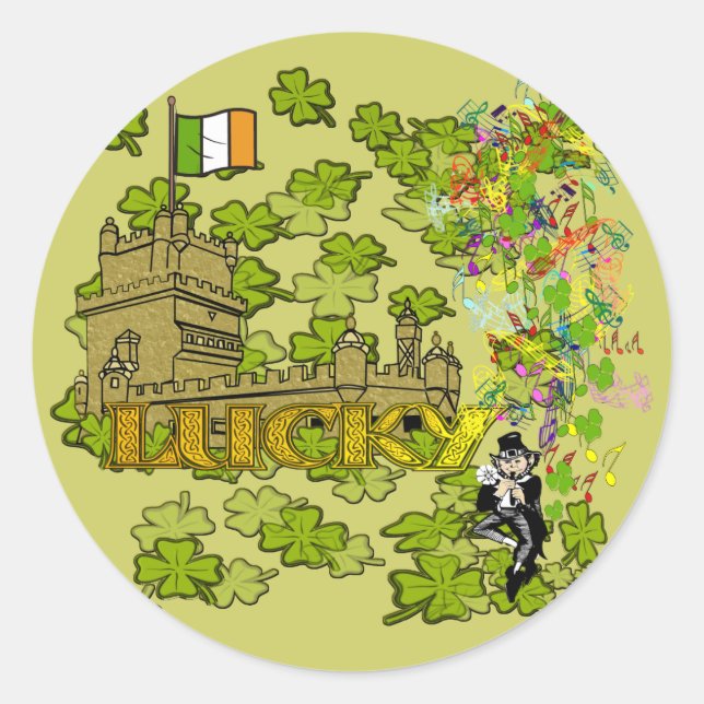 Lucky Leprechaun and His Irish Castle Classic Round Sticker (Front)