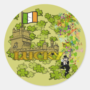 Lucky Leprechaun and His Irish Castle Classic Round Sticker