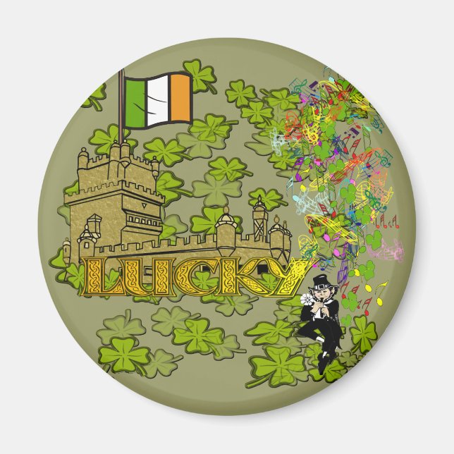 Lucky Leprechaun and His Irish Castle Magnet (Front)