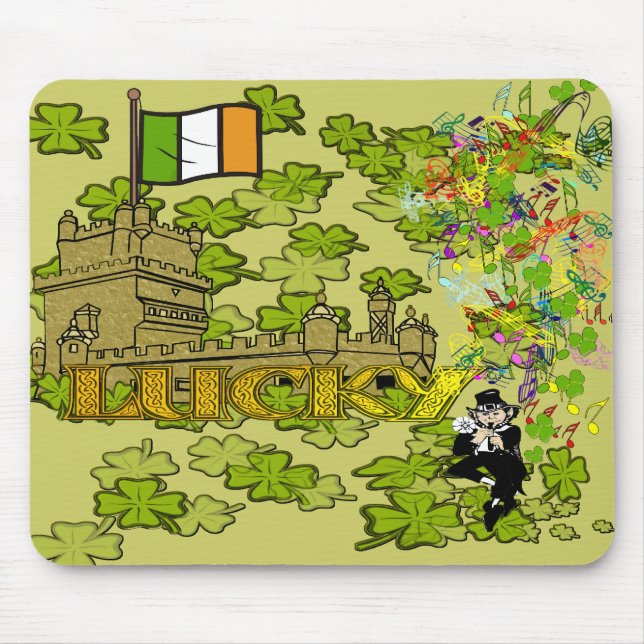 Lucky Leprechaun and His Irish Castle Mouse Pad (Front)
