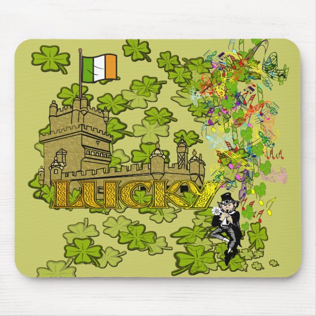 Lucky Leprechaun and His Irish Castle Mouse Pad (Front)