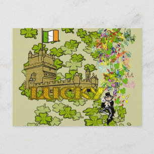 Lucky Leprechaun and His Irish Castle Postcard
