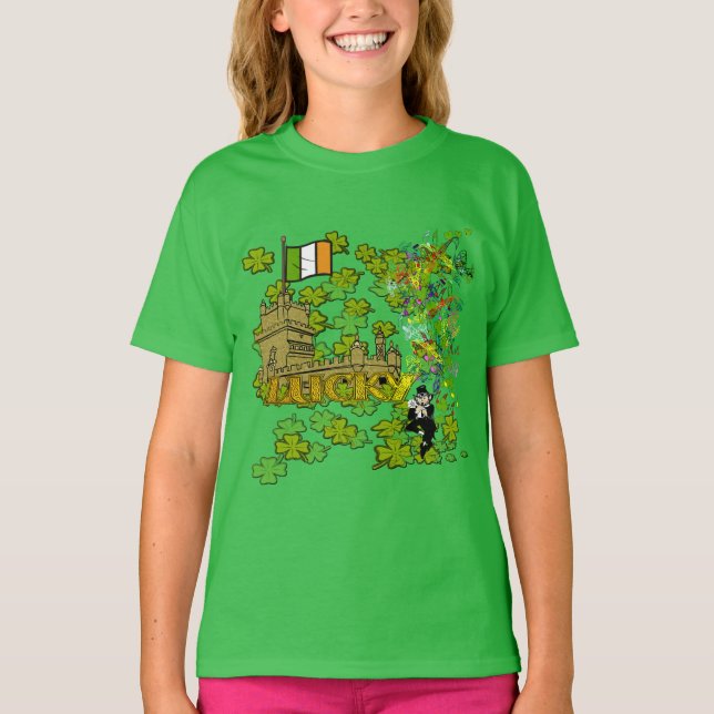 Lucky Leprechaun and His Irish Castle T-Shirt (Front)