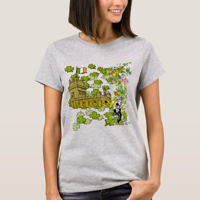 Lucky Leprechaun and His Irish Castle T-Shirt (Front)