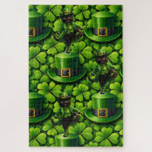 Lucky leprechaun black cat jigsaw puzzle Saint Pat