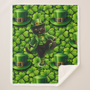 Lucky leprechaun black cat Saint Patrick's Day Pat Sherpa Blanket