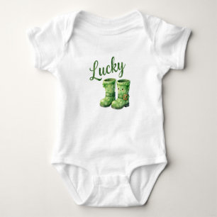 Lucky Leprechaun Boots Kawaii Watercolor St. Patri Baby Bodysuit