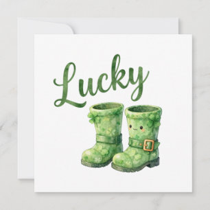 Lucky Leprechaun Boots Watercolor Patrick's Day Holiday Card