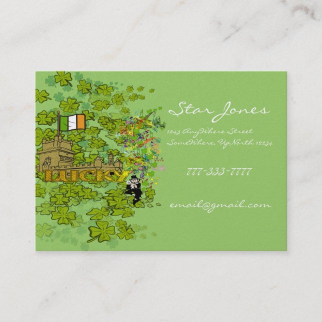 Lucky Leprechaun Castle Irish Flag Business Card (Front)