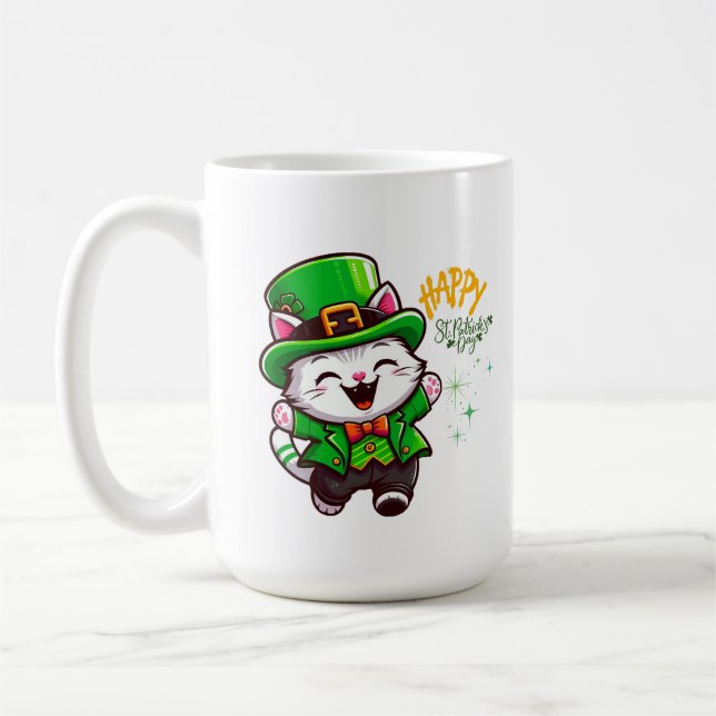 Lucky Leprechaun Cat Coffee Mug (Left)
