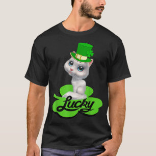 Lucky Leprechaun Cat St Patricks Day shamrock For  T-Shirt