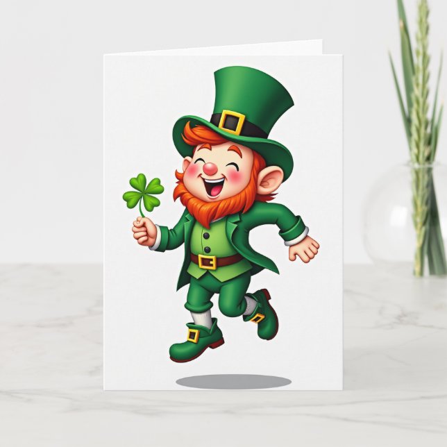 Lucky Leprechaun Four Leaf Clover Card (Front)