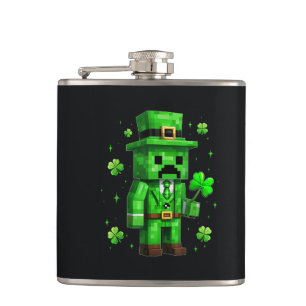 Lucky Leprechaun Funny St Patrick's Day Video Game Hip Flask