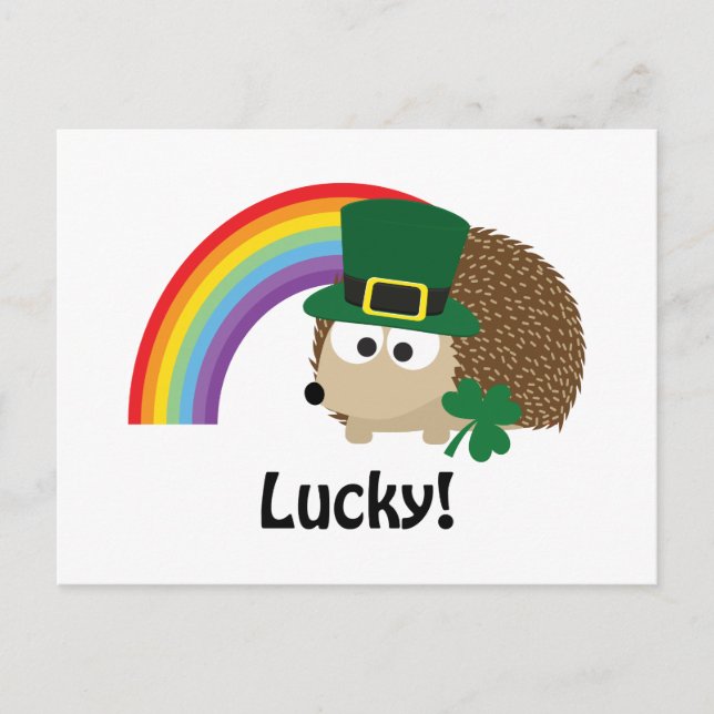 Lucky Leprechaun Hedgehog Postcard (Front)