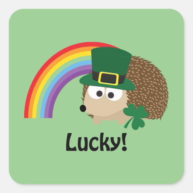 Lucky Leprechaun Hedgehog Square Sticker (Front)