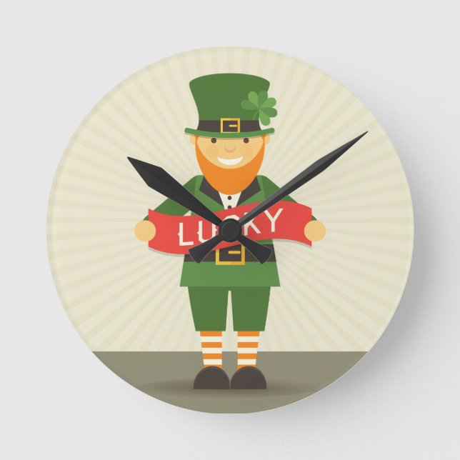 lucky leprechaun round clock (Front)