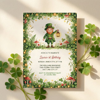 Lucky Leprechaun St Patrick First Birthday Party Invitation