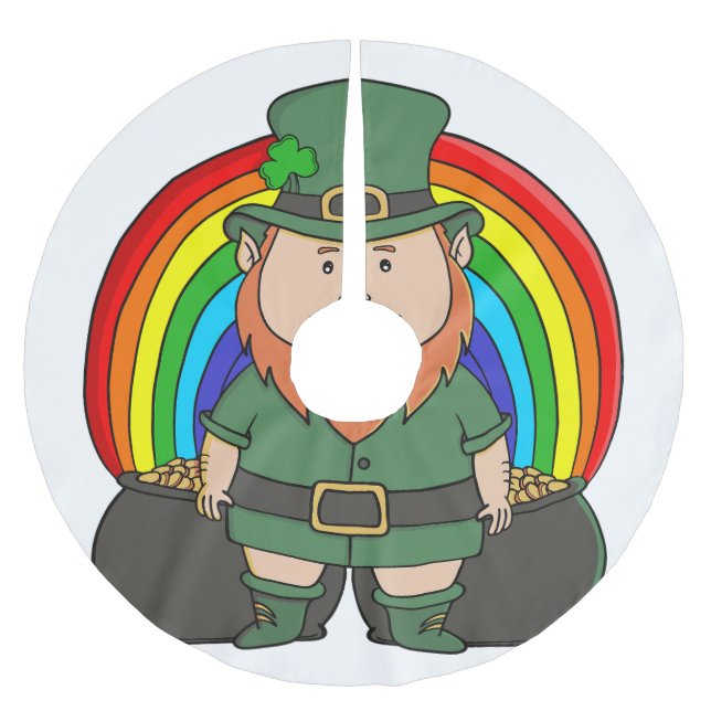 Lucky Leprechaun with Rainbow Pot of Gold Brushed Polyester Tree Skirt (Front)