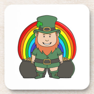 Lucky Leprechaun with Rainbow Pot of Gold Coaster