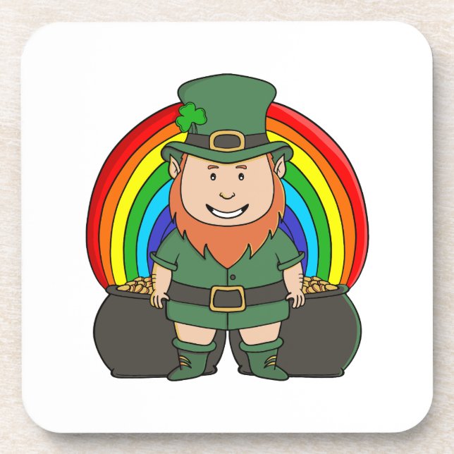 Lucky Leprechaun with Rainbow Pot of Gold Coaster (Front)