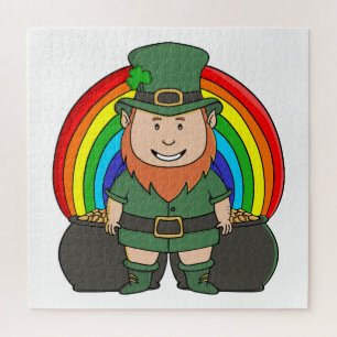 Lucky Leprechaun with Rainbow Pot of Gold Jigsaw Puzzle