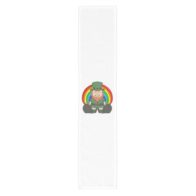 Lucky Leprechaun with Rainbow Pot of Gold Short Table Runner (Front)