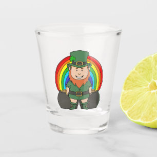 Lucky Leprechaun with Rainbow Pot of Gold Shot Glass