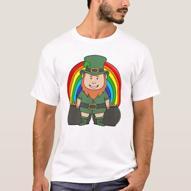 Lucky Leprechaun with Rainbow Pot of Gold T-Shirt (Front)