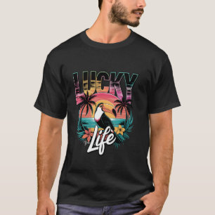 Lucky Life Tropical Sunset Toucan Art T-Shirt