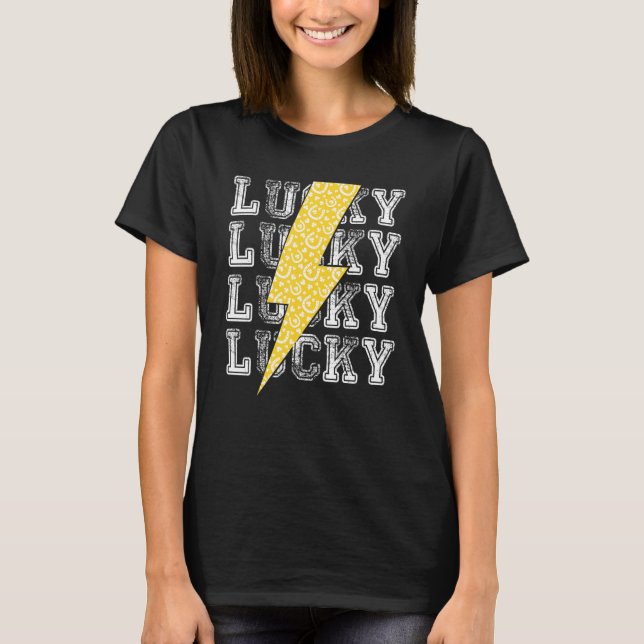 Lucky Lightning Bolt St  Patrick's Day C Horseshoe T-Shirt (Front)