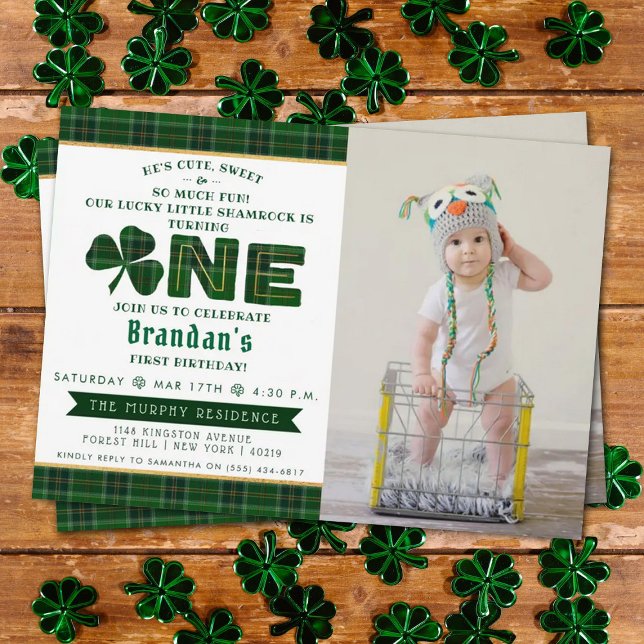 Lucky Little Shamrock 1st Birthday Photo Invitation (Creator Uploaded)