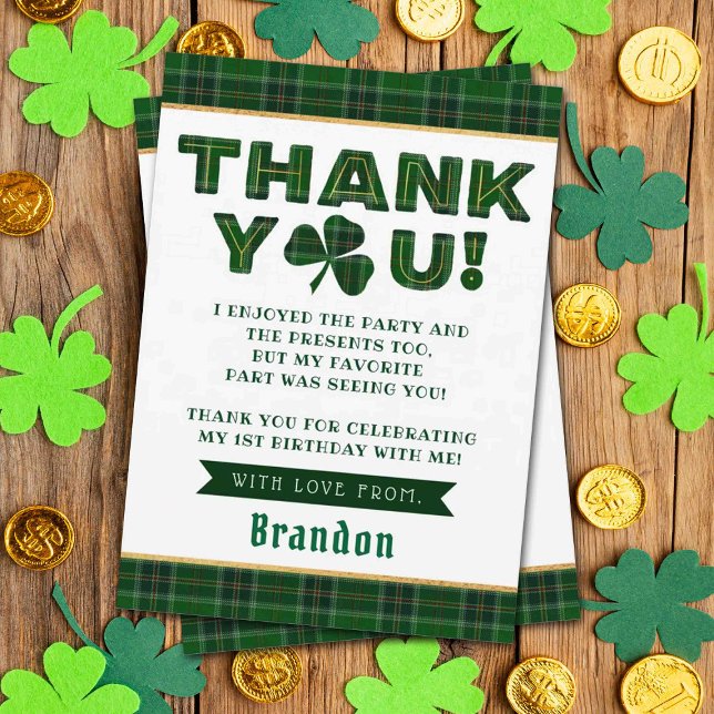 Lucky Little Shamrock 1st Birthday Thank You Card (Creator Uploaded)
