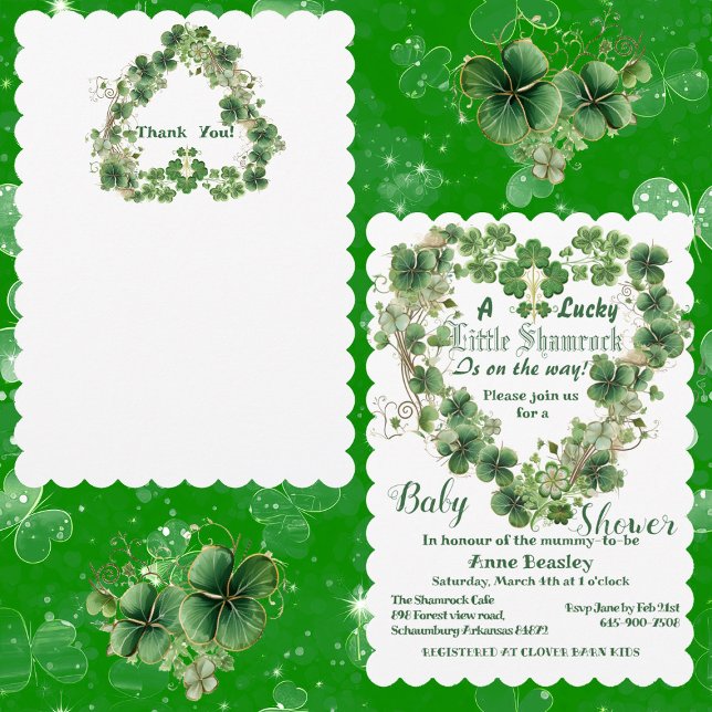 Lucky Little Shamrock 4 Leaf Clover Baby Shower  Invitation (Lucky Little Shamrock 4 Leaf Clover Baby Shower Invitation)