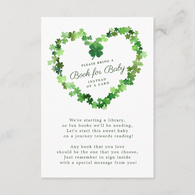 Lucky Little Shamrock Baby Shower Book for Baby Enclosure Card (Front)