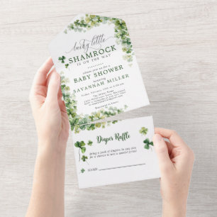 Lucky Little Shamrock Baby Shower Diaper Raffle All In One Invitation
