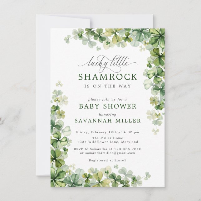 Lucky Little Shamrock Baby Shower Spring Clover  Invitation (Front)