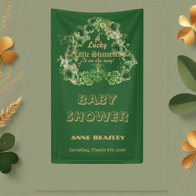 Lucky Little Shamrock Green Gold Leaf Baby Shower  Banner (Lucky Little Shamrock Green Gold Leaf Baby Shower Banner)