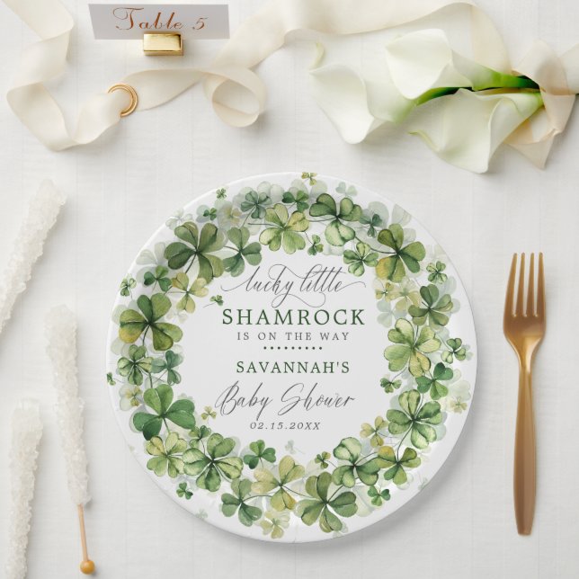 Lucky Little Shamrock Spring Clover Baby Shower  Paper Plate (Wedding)
