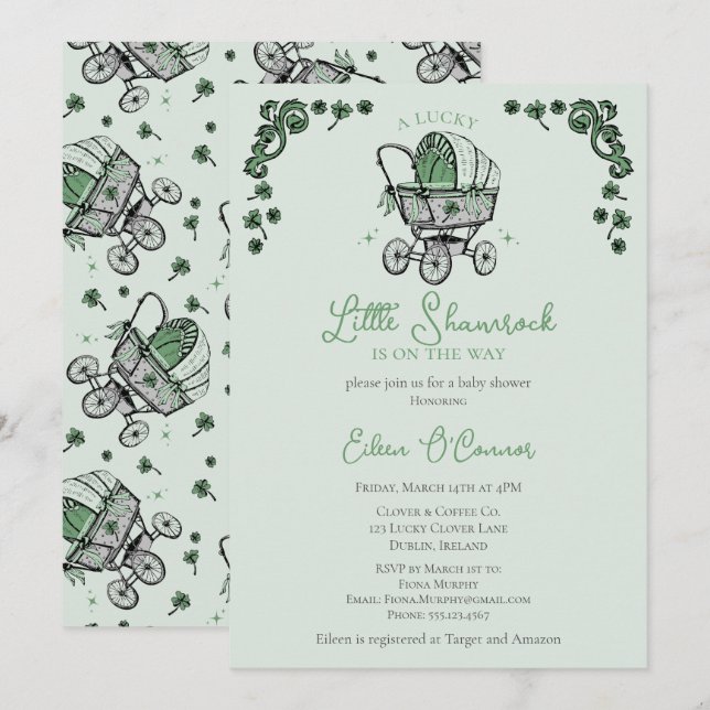 Lucky Little Shamrock St Patricks Baby Shower Invitation (Front/Back)