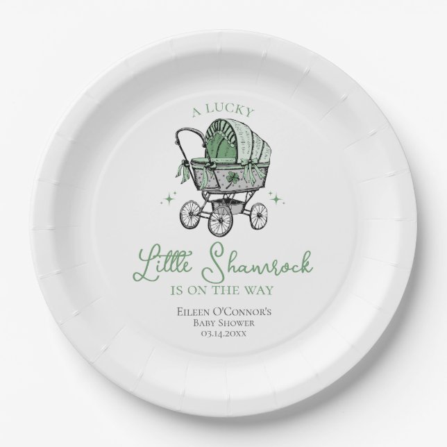 Lucky Little Shamrock St Patricks Baby Shower Paper Plate (Front)