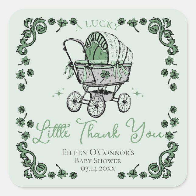 Lucky Little Thank You St Patricks Day Baby Shower Square Sticker (Front)
