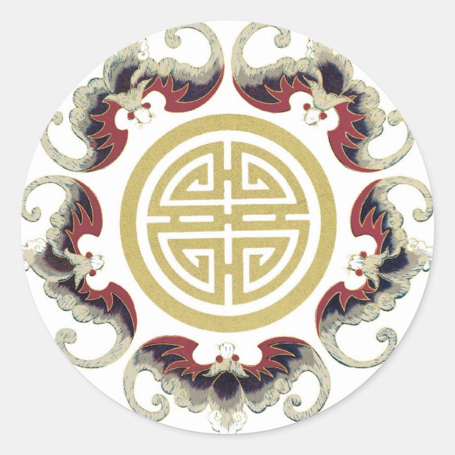 Lucky Longevity Chinese Charm Classic Round Sticker (Front)