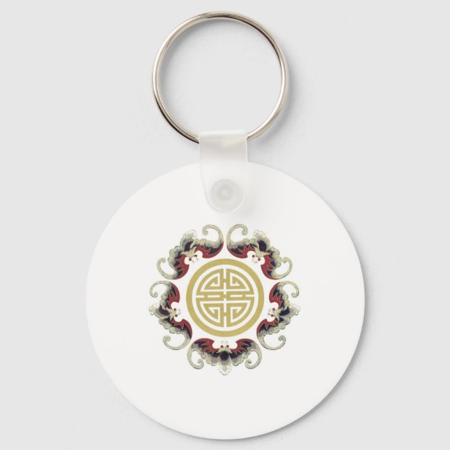 Lucky Longevity Chinese Charm Key Ring (Front)