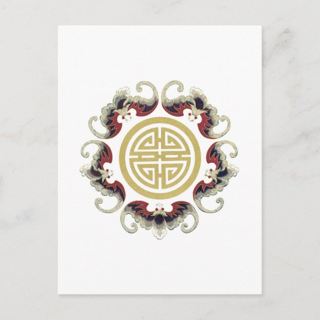 Lucky Longevity Chinese Charm Postcard (Front)