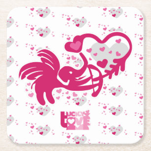 LUCKY LOVE ELEPHANT CUPID ELEPHANT BY MASANSER SQUARE PAPER COASTER