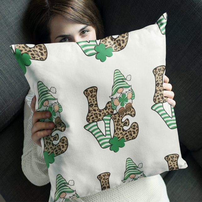 Lucky Love Gnome St. Patrick's Day  Cushion (Lucky Love Gnome St. Patrick's Day Throw Pillow)