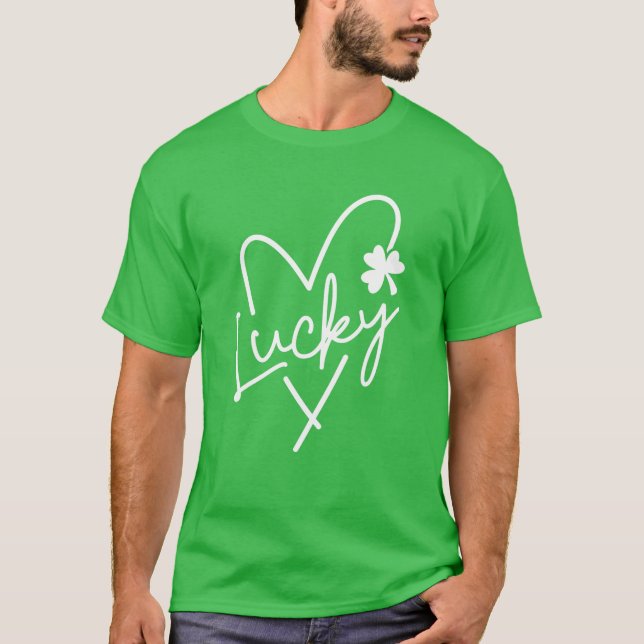Lucky Love Heart Shamrock Clover Womens Green T-Shirt (Front)
