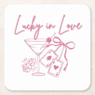 Lucky Love Vegas Casino Bachelorette Bridal Party Square Paper Coaster
