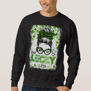 Lucky Lpn Nurse Messy Bun Leopard Shamrock St Patr Sweatshirt