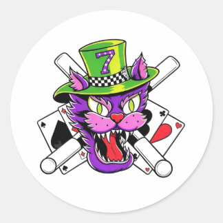 Lucky Magic Cat Tattoo Vinyl Sticker - Top Hat & P